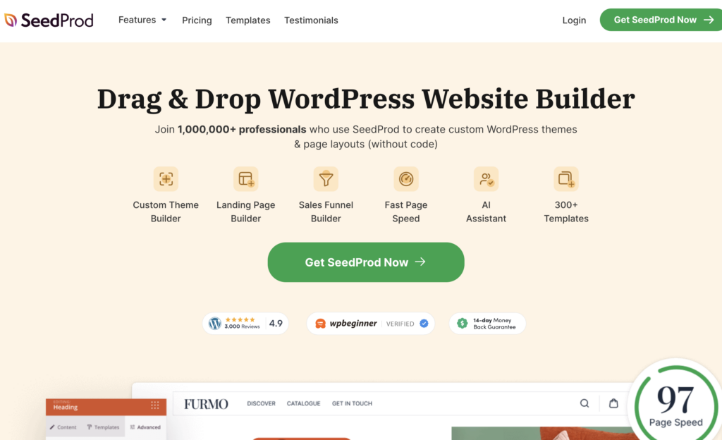 SeedProd website builder for WordPress.