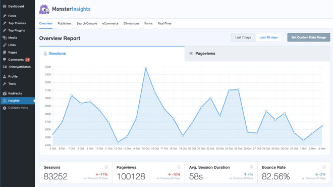 MonsterInsights dashboard