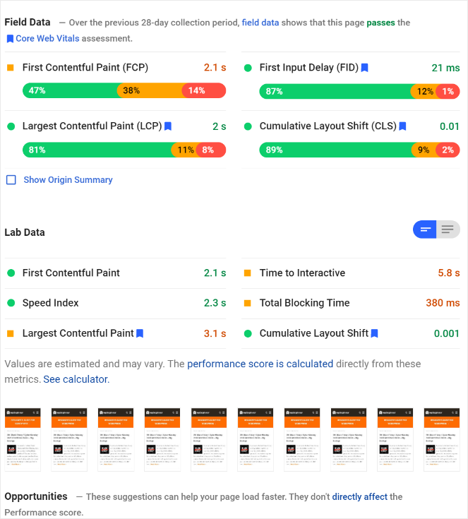 page speed test