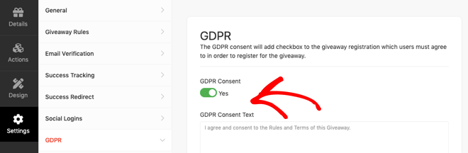 RafflePress GDPR Settings